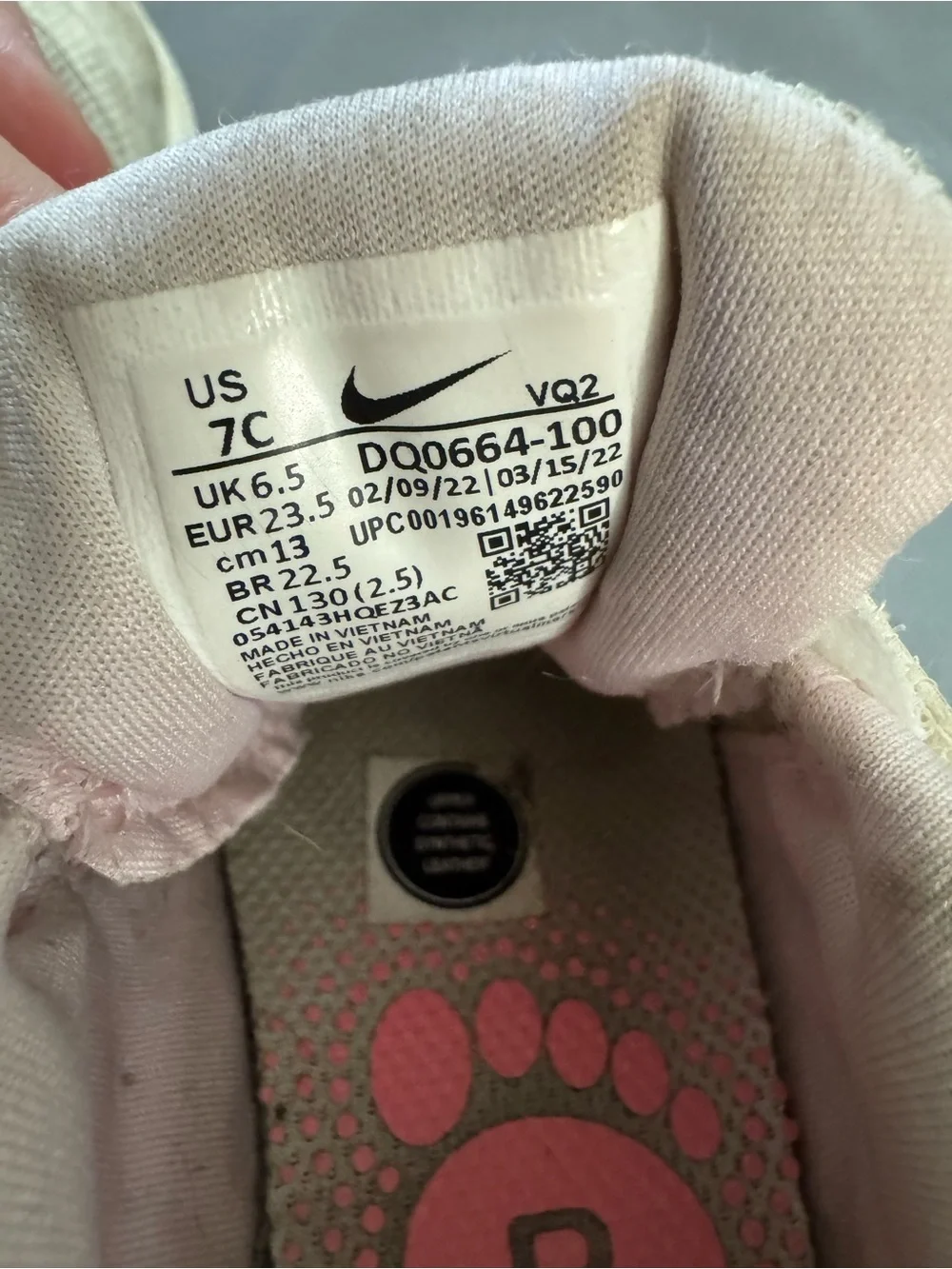 Nike Kids Cream and Pink Velcro Sneakers